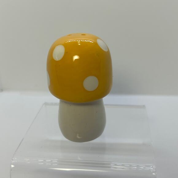 Ceramic Mushroom Yellow 2 1/2 in w White Polka Dots and Small Holes on the Top - Picture 1 of 8